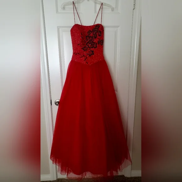 GLAM GURLZ BEADED PROM BALL GOWN ONE PIECE SPAGHETTI STRAPS CORSET BACK - Picture 1 of 7